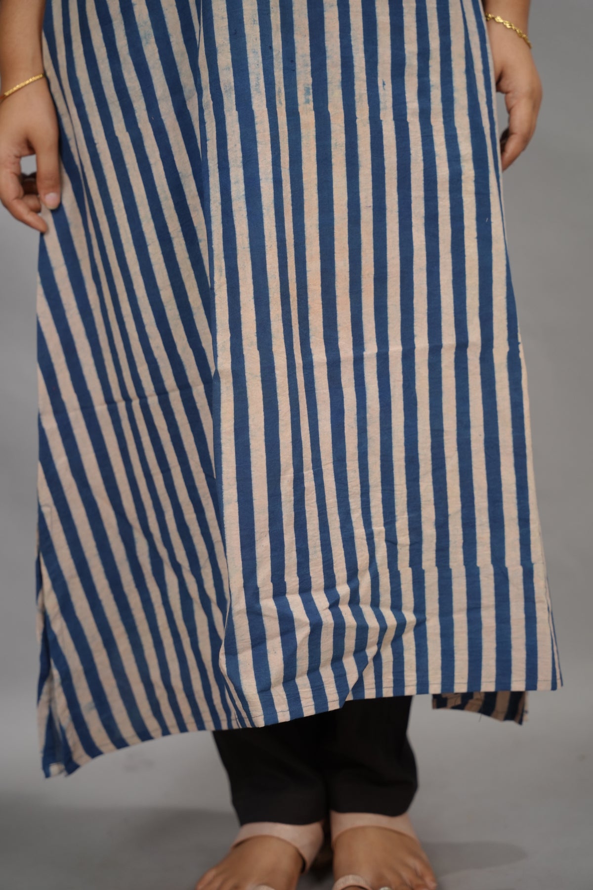 Blue Ajrakh Pattern Hand Block printed Aline Kurti | Looms & Tassels