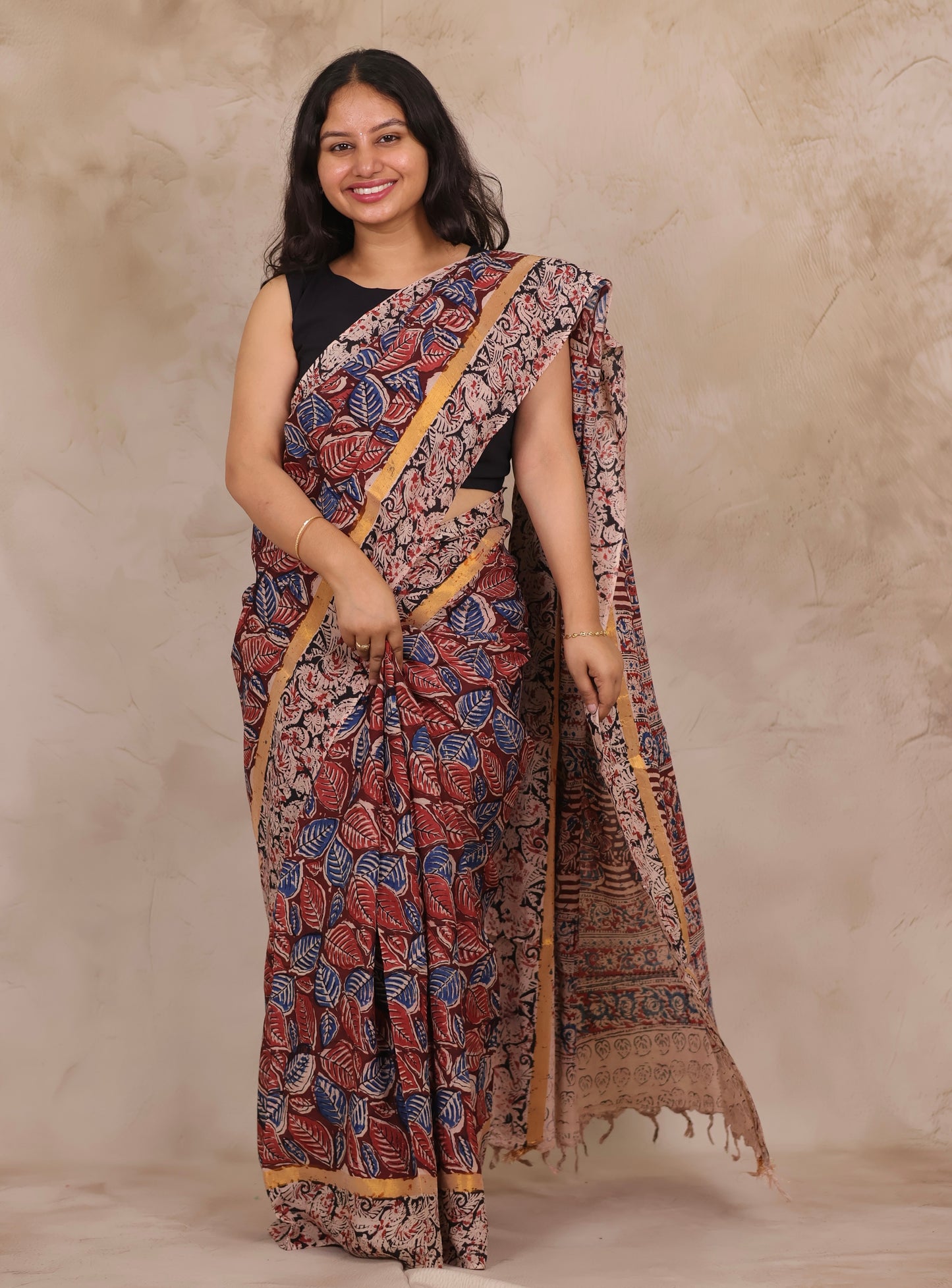 Hand Block Printed Kalamkari Chennur Silk Saree