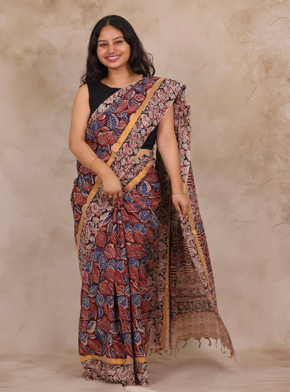 Hand Block Printed Kalamkari Chennur Silk Saree