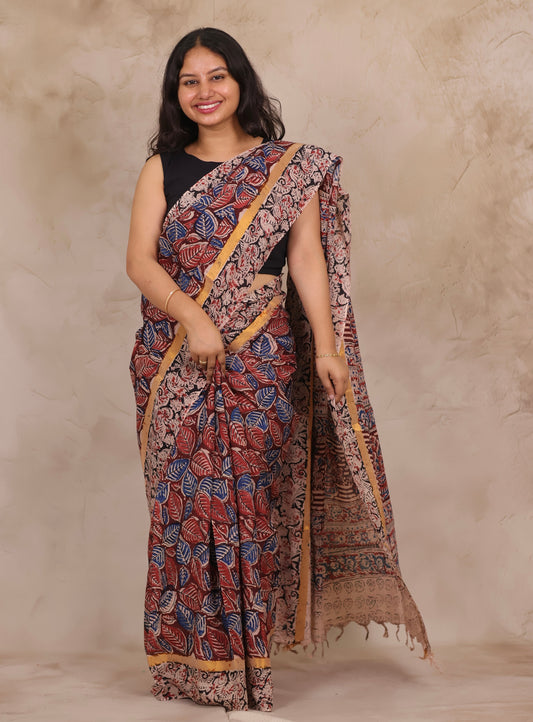 Hand Block Printed Kalamkari Chennur Silk Saree