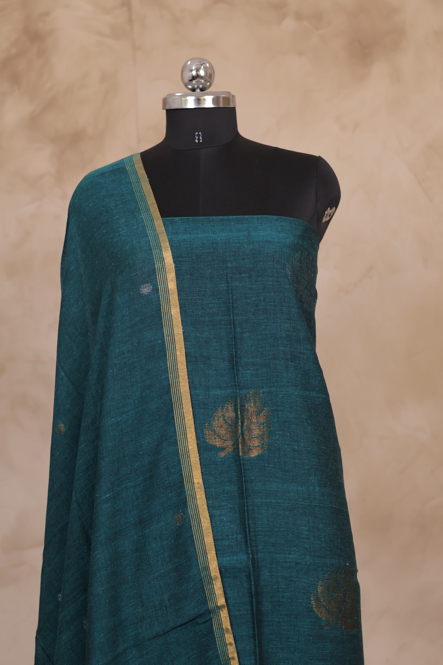 Handwoven Jamdhani weaving pure Linen 2 piece suit sets | Looms & Tassels