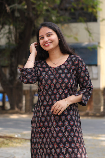Black Ajrakh Hand Block Printed Kurti