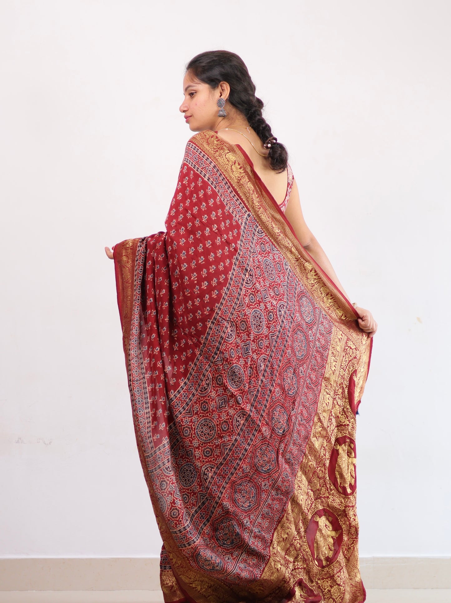 Ajrakh Dola Silk Saree