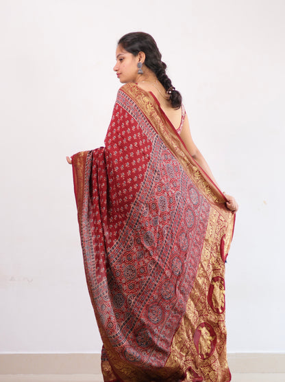 Ajrakh Dola Silk Saree