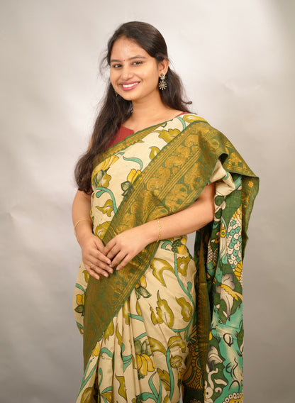 Green Kanchi border Kalamkari chennur silk saree