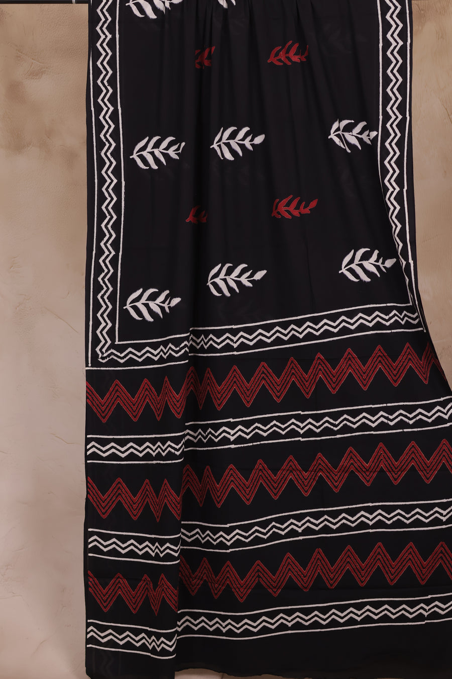 Black Bagru Handblock printed MulMul cotton saree | Looms & Tassels