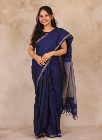 Blue Narayanpet Cotton Saree | Looms & Tassels