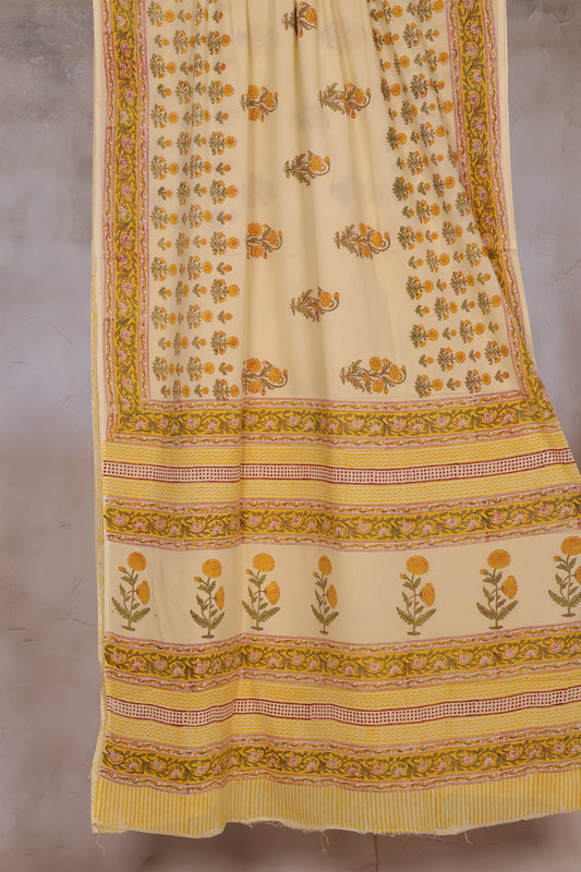 Bagru Handblock printed MulMul cotton saree