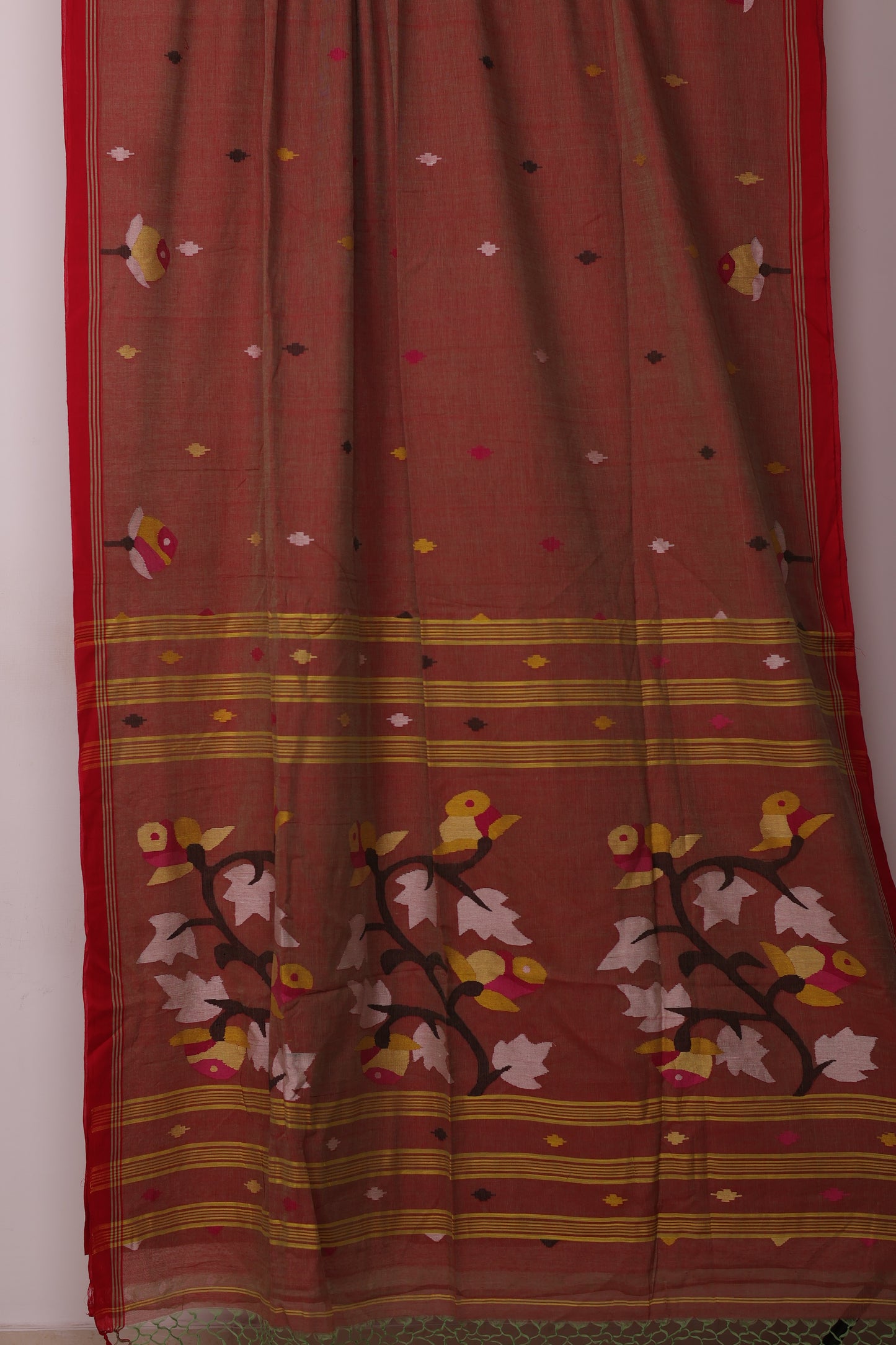 Dual Shade Pure Handwoven Jamdhani Malai Cotton Saree