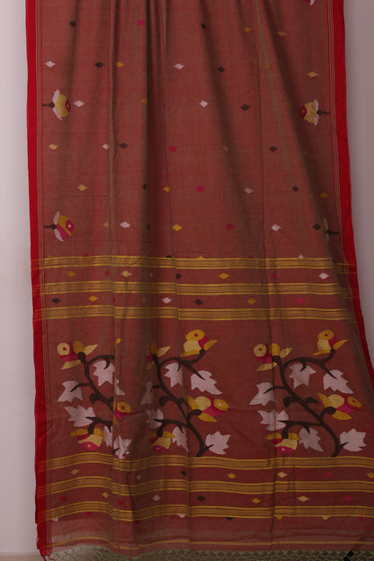 Dual Shade Pure Handwoven Jamdhani Malai Cotton Saree