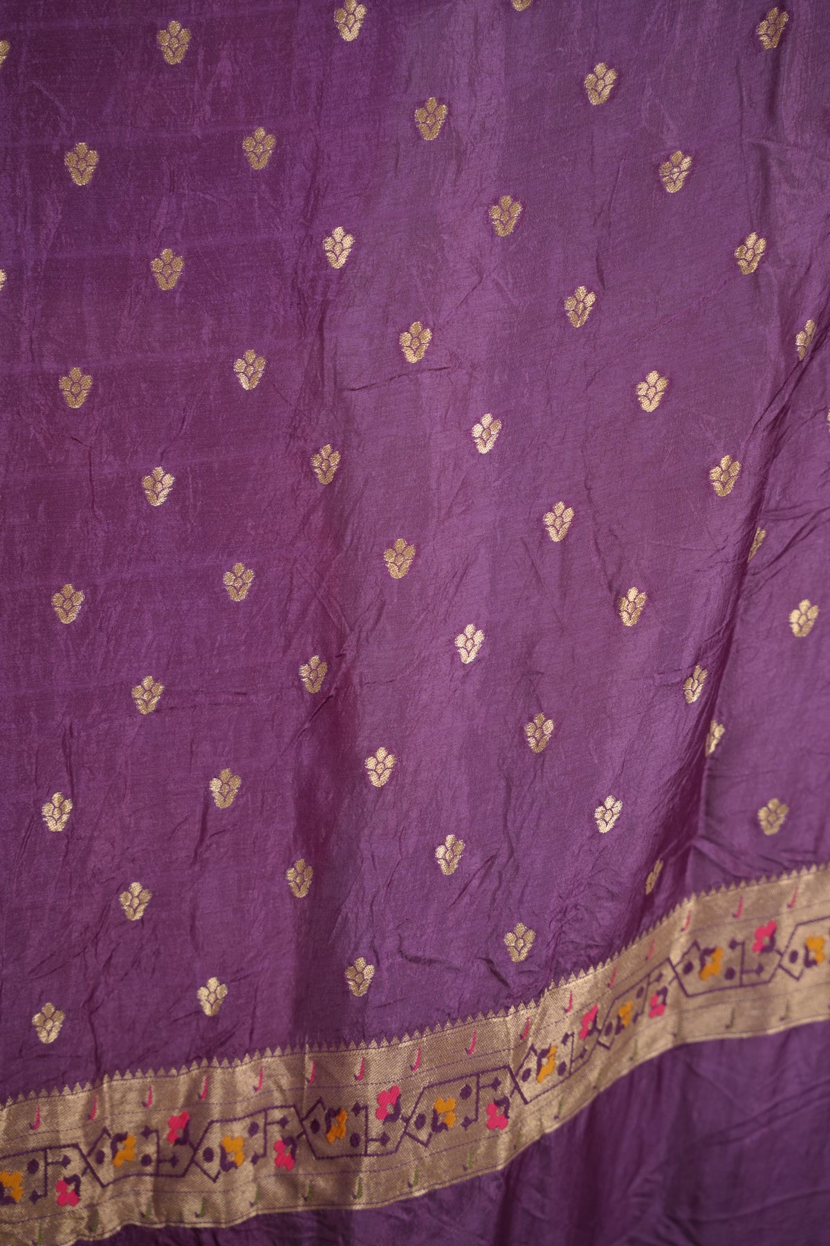 Violet Handcrafted  Pattern Bandhani Paithani Dola Silk Saree | Looms & Tassels