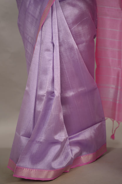 Lavender & Pink Handloom Mangalagiri Silk Saree| Looms & Tassels