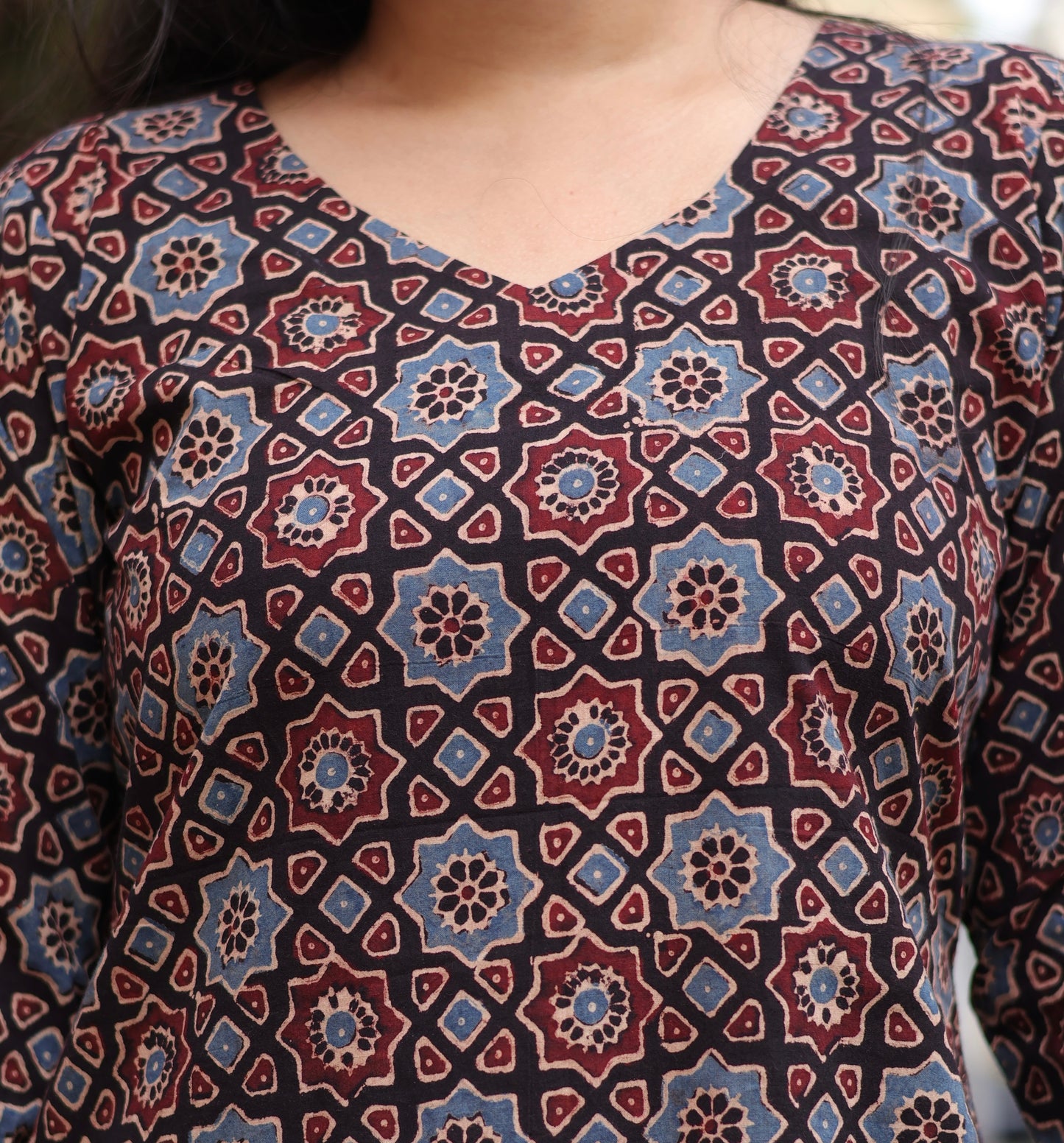 Ajrakh Hand Block Printed Kurti | Looms & Tassels