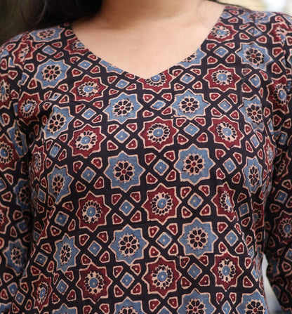 Ajrakh Hand Block Printed Kurti | Looms & Tassels