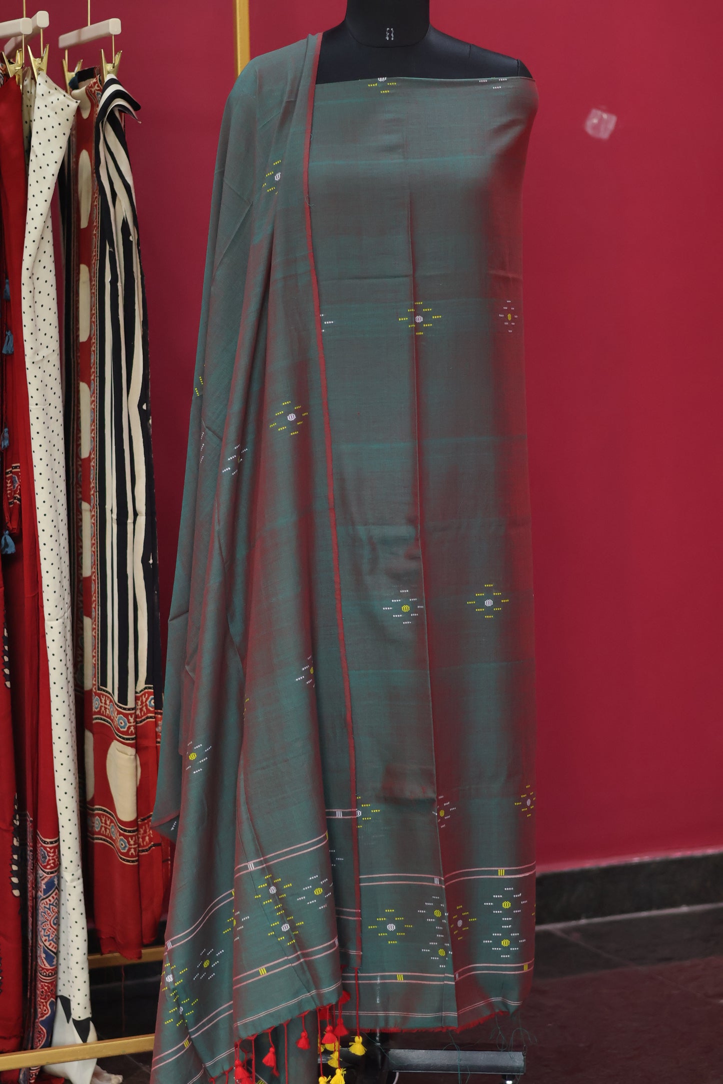 Dual shade Handwoven weaving butta pure Malai cotton 2 piece suit sets