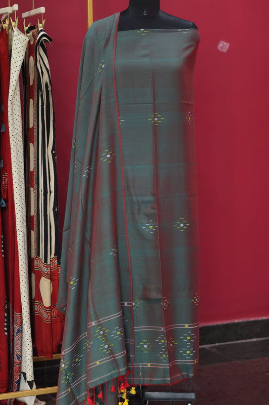 Dual shade Handwoven weaving butta pure Malai cotton 2 piece suit sets