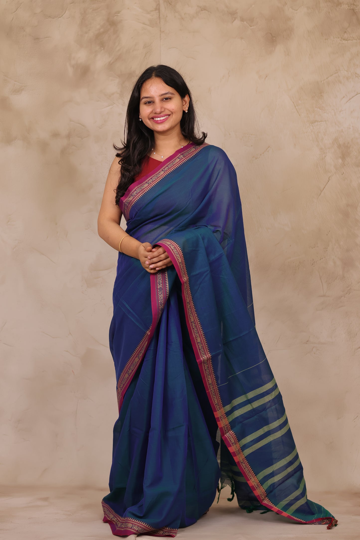 Blue Narayanpet Cotton Saree | Looms & Tassels