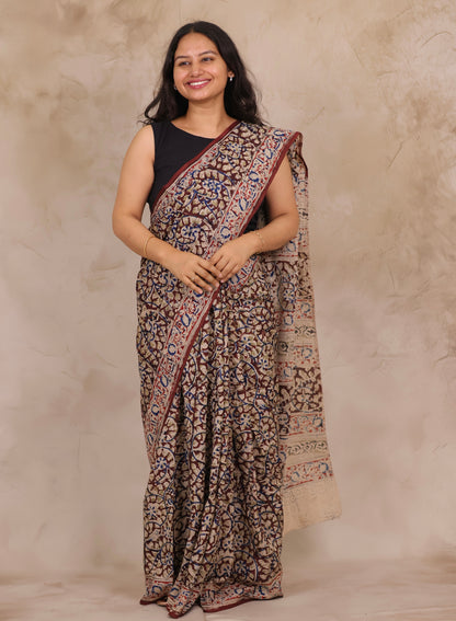 Hand Block Printed Kalamkari Chennur Silk Saree