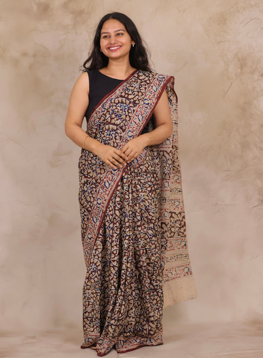 Hand Block Printed Kalamkari Chennur Silk Saree