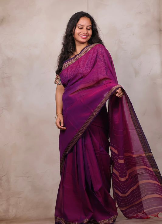Magenta Narayanpet Cotton Saree | Looms & Tassels