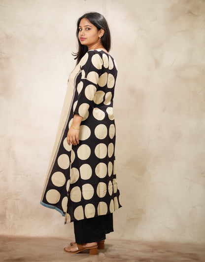 Cream Ajrakh Pattern Hand Block printed Aline Kurti | Looms & Tassels