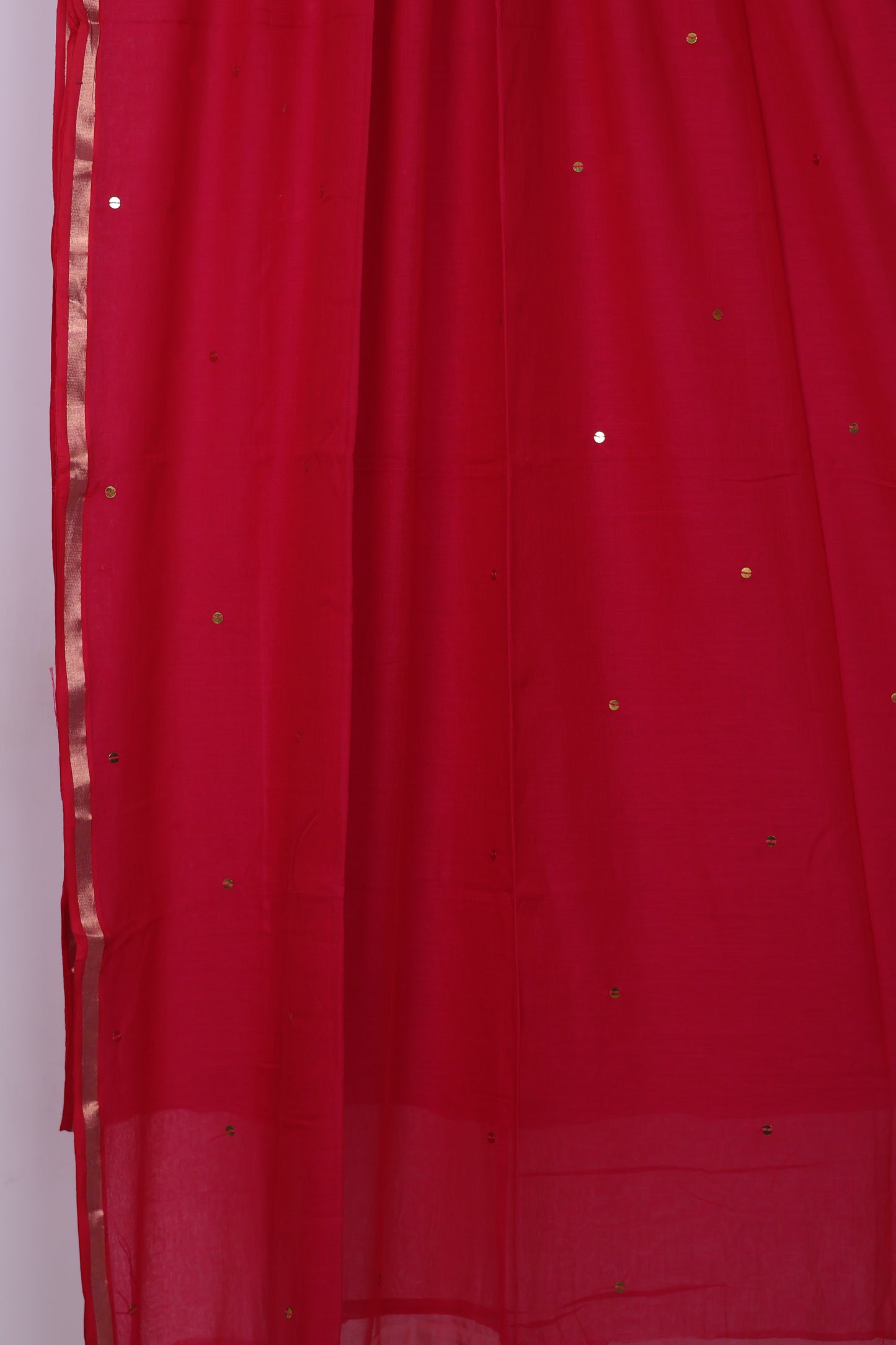 Red Pure Handwoven Malai Cotton Saree with Sequence Work