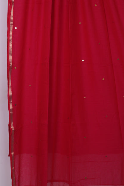 Red Pure Handwoven Malai Cotton Saree with Sequence Work