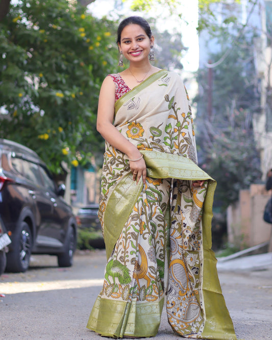 Kanchi Border Kalamkari Silk Saree