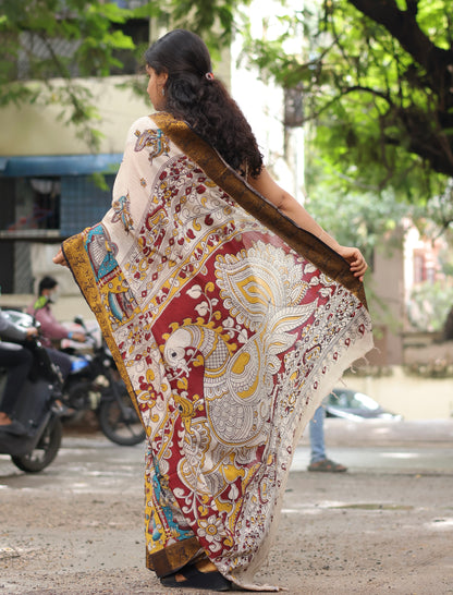 Kanchi Border Kalamkari Chennur Silk Saree