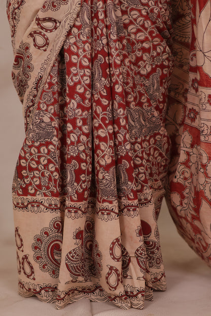 Cream Kalamkari Cotton Saree