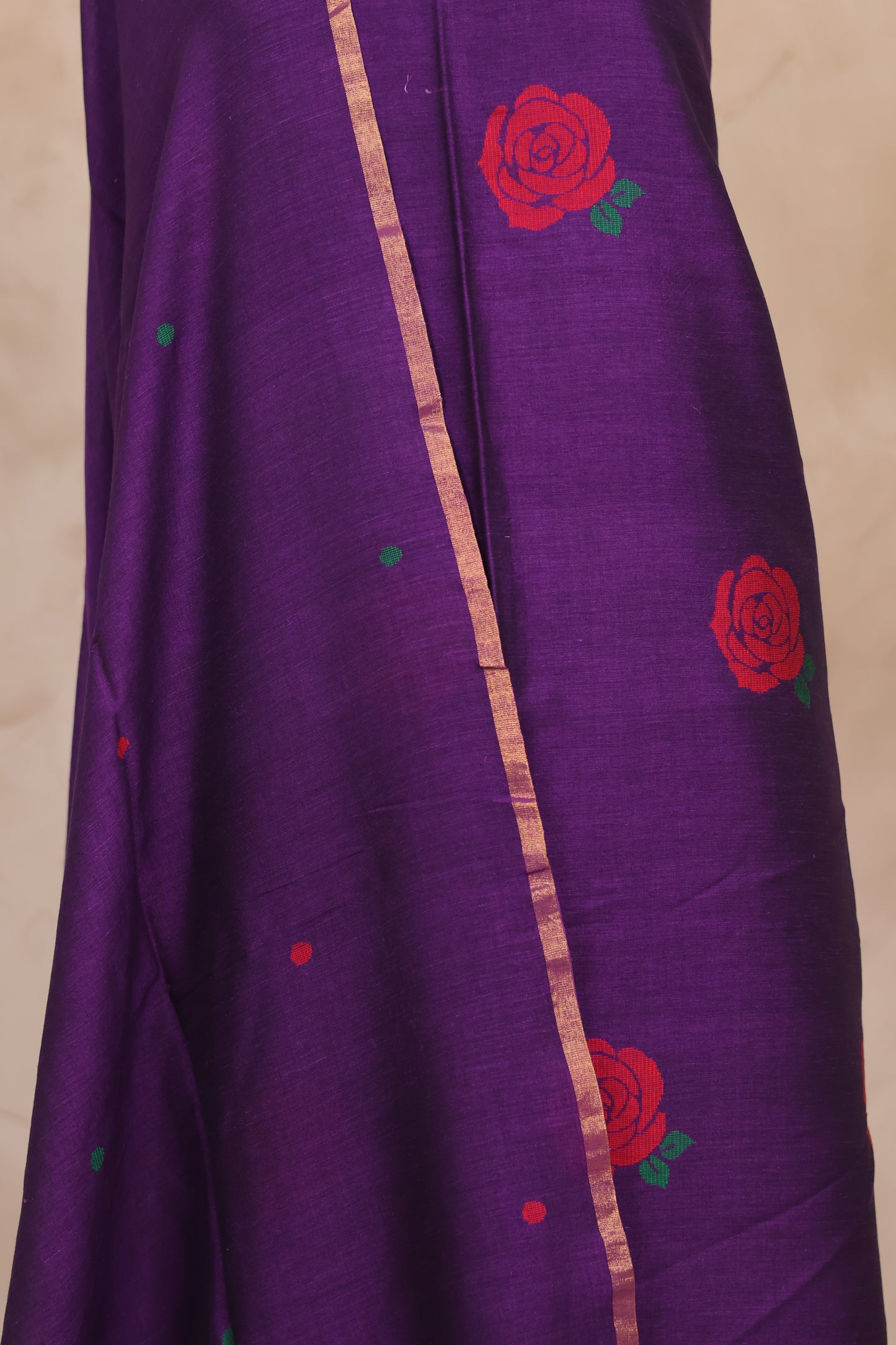 Violet Handwoven Jamdhani weaving pure Mercerised Malai cotton 2 piece suit sets | Looms & Tassels
