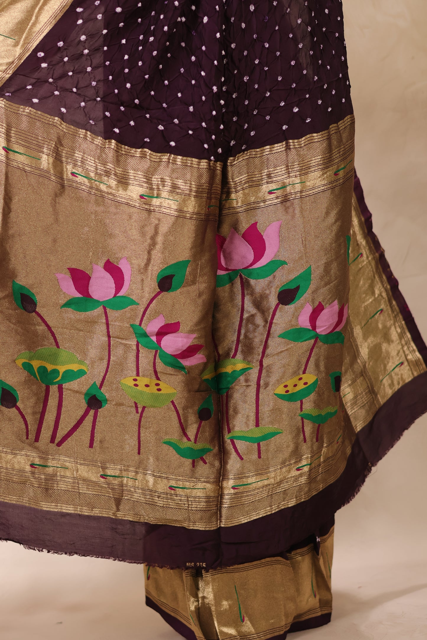 Deep Purple Handcrafted Bandhani Paithani Dola Silk Saree | Looms & Tassels