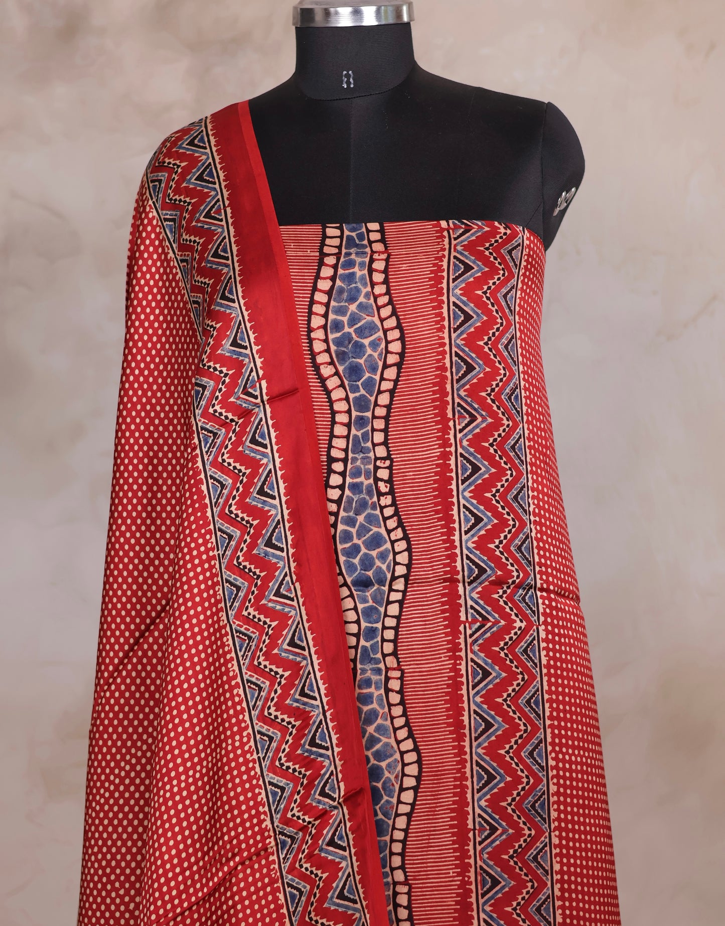 Maroon Ajrakh Handblock Printed Modal Silk 2 Piece Suit Set | Looms & Tassels