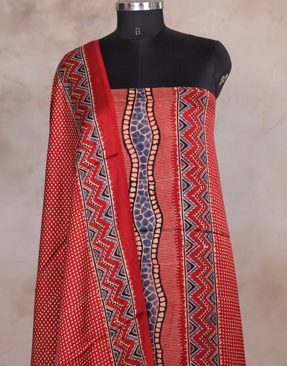 Maroon Ajrakh Handblock Printed Modal Silk 2 Piece Suit Set | Looms & Tassels