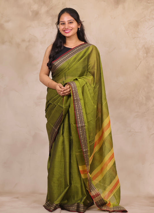 Green Narayanpet Cotton Saree | Looms & Tassels