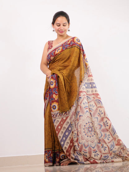 Dyeing Kalamkari Pure Cotton Saree