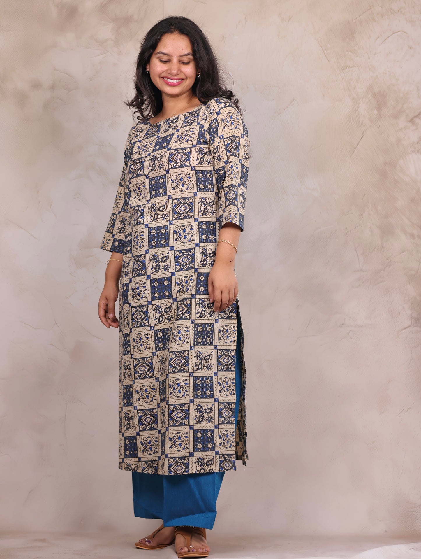Blue Pure Cotton Kalamkari Co-Ord Set | Looms & Tassels