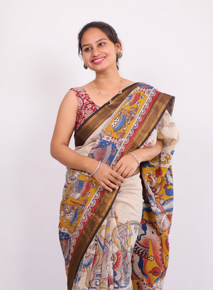 Nizam Border Kalamkari Silk Saree