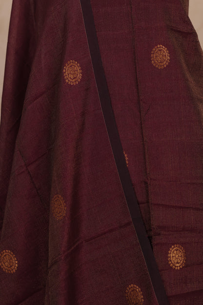 Maroon Handwoven Jamdhani weaving Tissue Linen 2 piece suit sets | Looms & Tassels