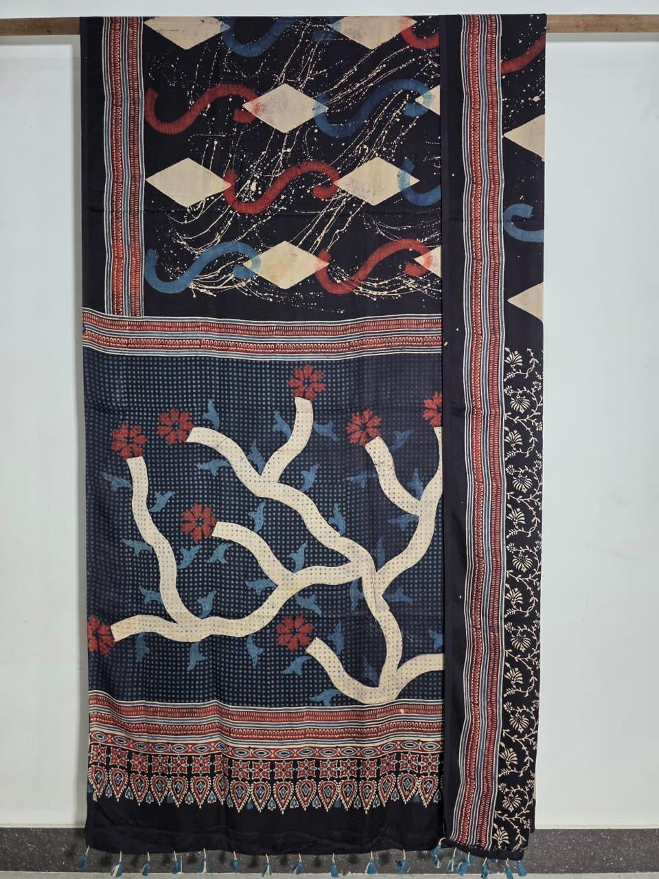 Black Exclusive Ajrakh Handblock Printed Modal Silk Saree