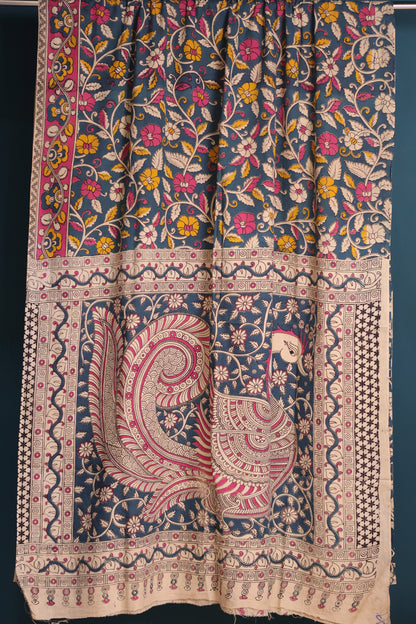 Rama blue Kalamkari Cotton Saree
