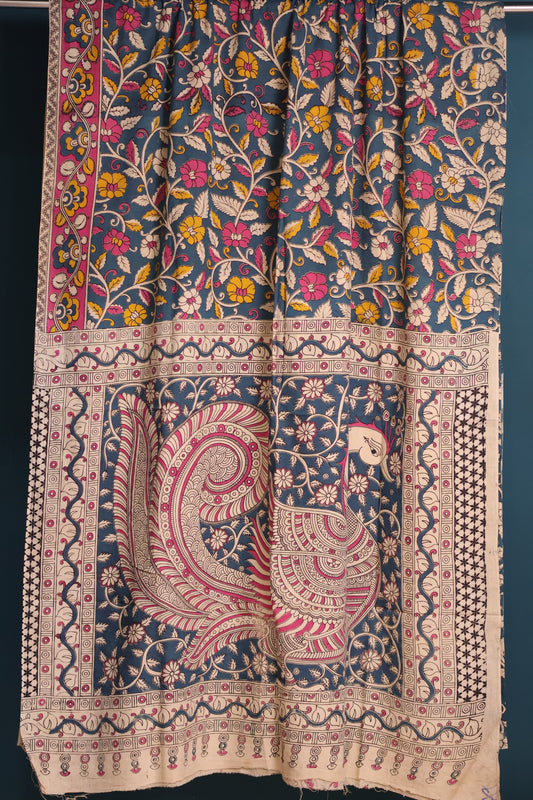 Rama blue Kalamkari Cotton Saree