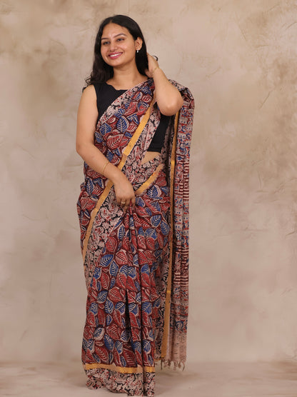 Hand Block Printed Kalamkari Chennur Silk Saree