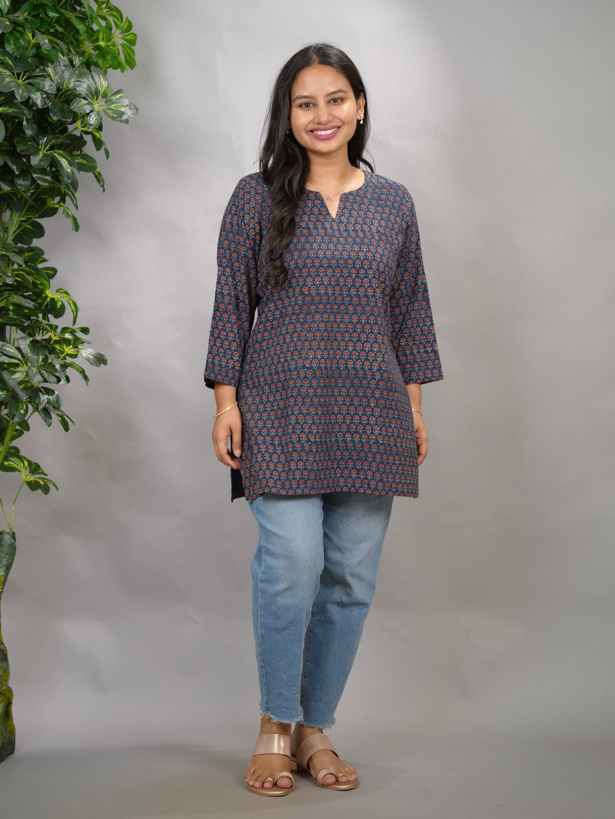 Indigo Ajrakh Hand Block Printed Short Top