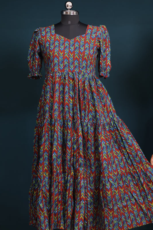 Maroon Bagru pure cotton frock