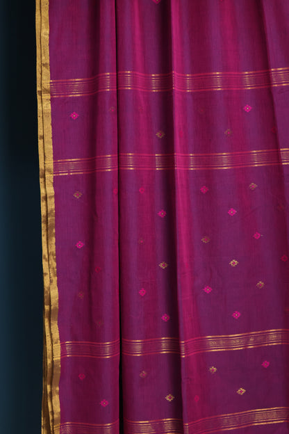Purple Pure Handwoven Mercerised Cotton Saree with Mina Jari Butta Weav