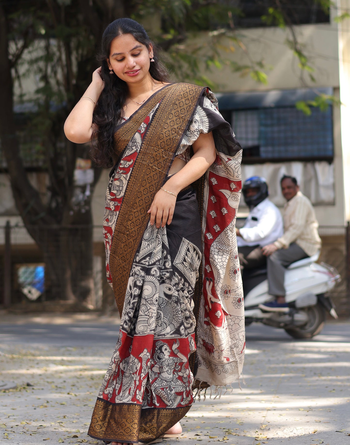 Black & Red  Kanchi border Kalamkari chennur silk saree