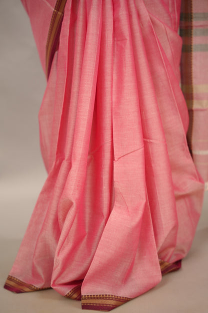 Onion Pink Narayanpet Cotton Saree | Looms & Tassels