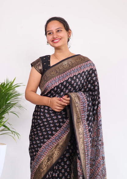 Ajrakh Dola Silk Saree