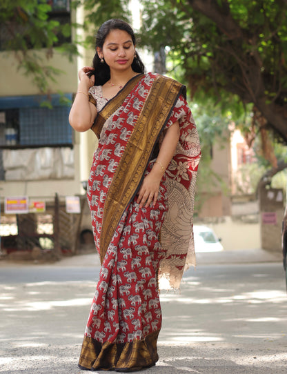 Kanchi Border Kalamkari Chennur Silk Saree
